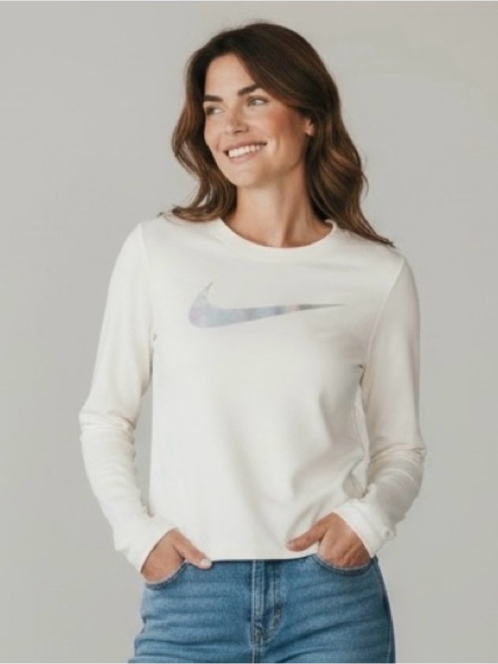 Nike Dri-FIT White Long Sleeve w/ Silver Swoosh